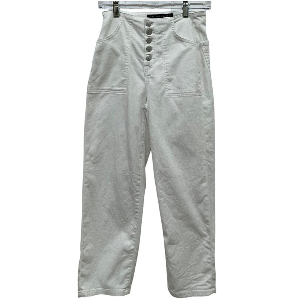 Veronica Beard Button Fly Straight Leg White Jeans Size 24 GUC Dust Marks